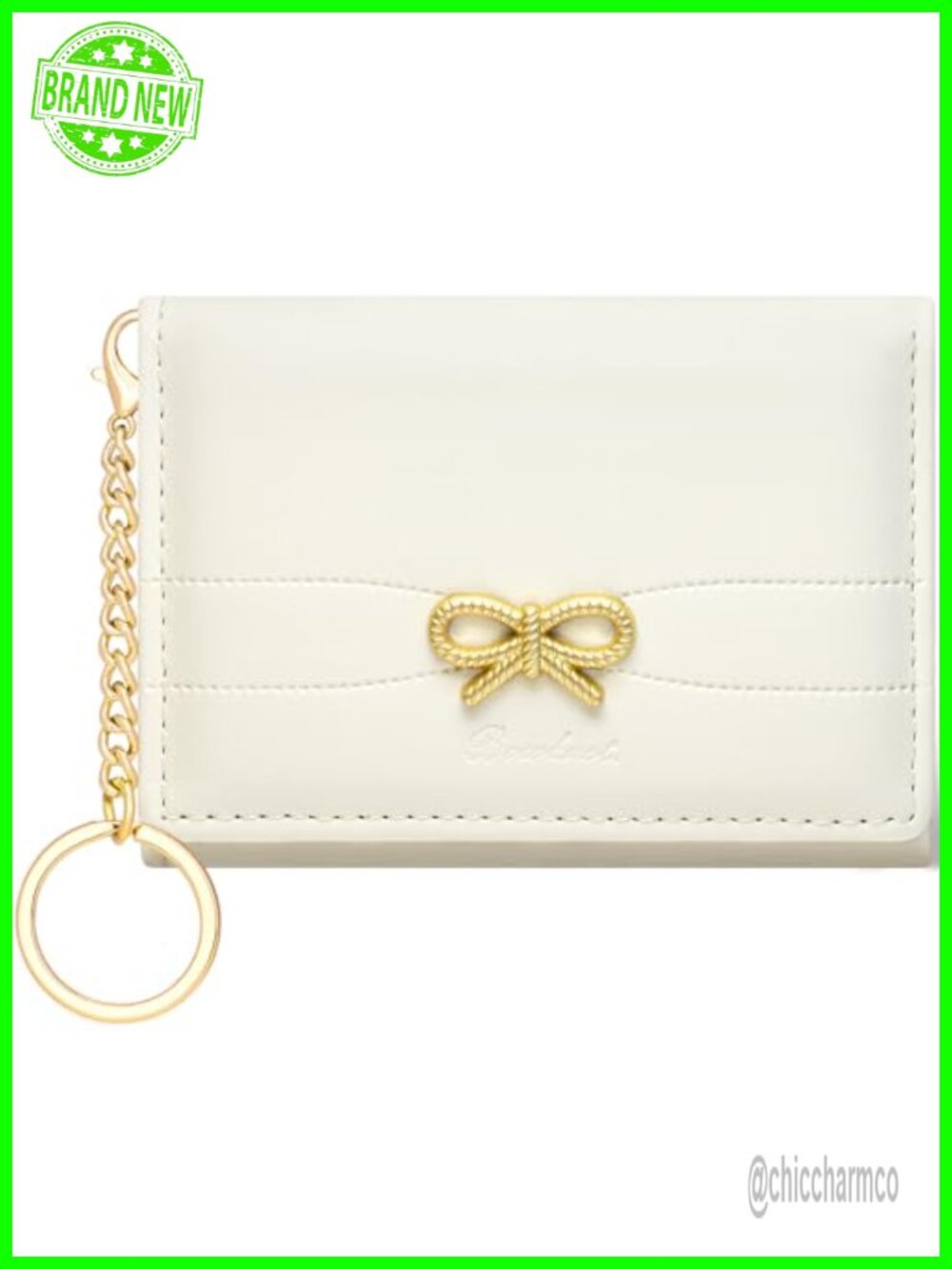Small Slim Trifold Wallet with Key Chain, Faux Leather Card Holder